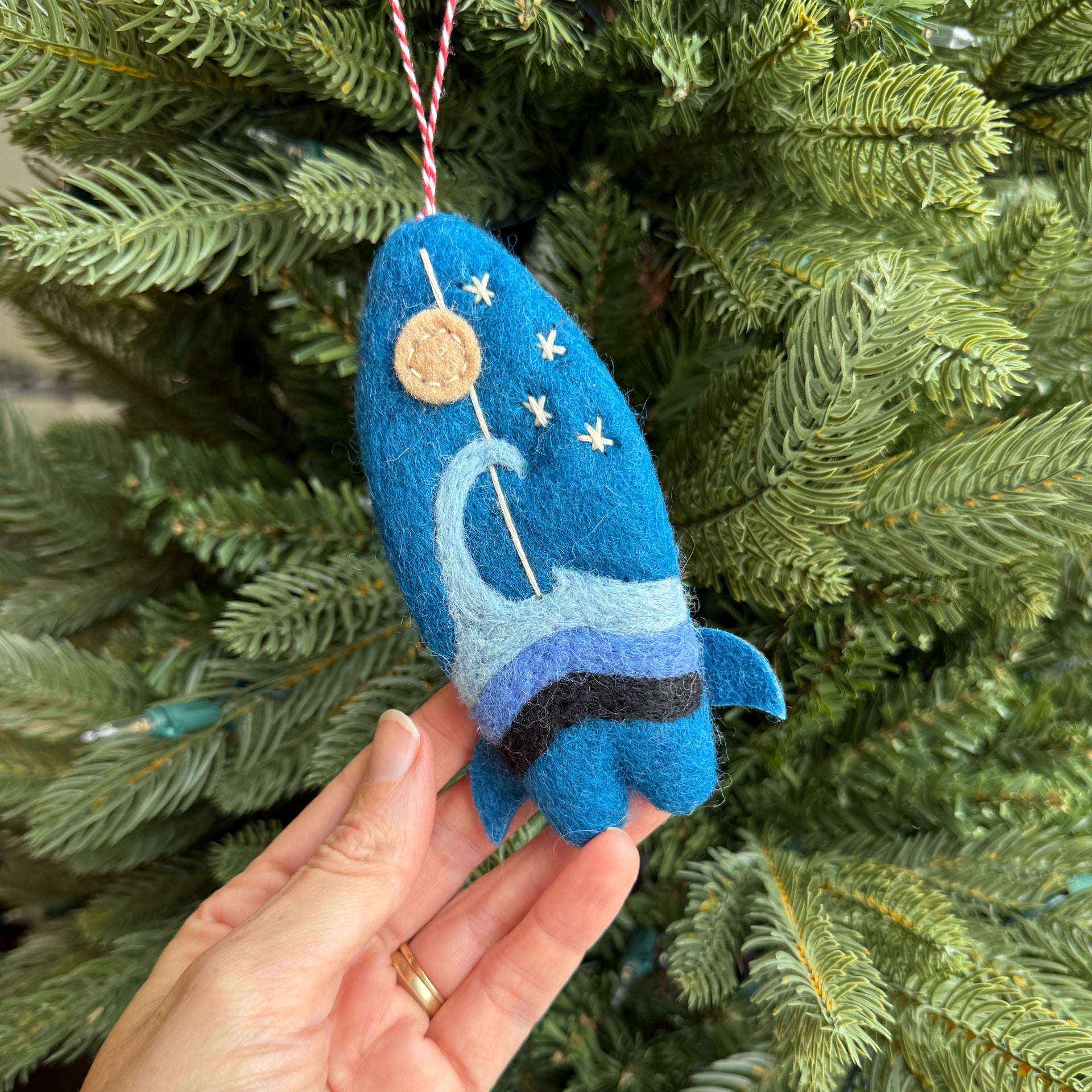 Blue Wave Surfboard Ornament, Felt Wool