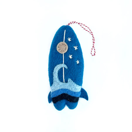 Blue Wave Surfboard Ornament, Felt Wool