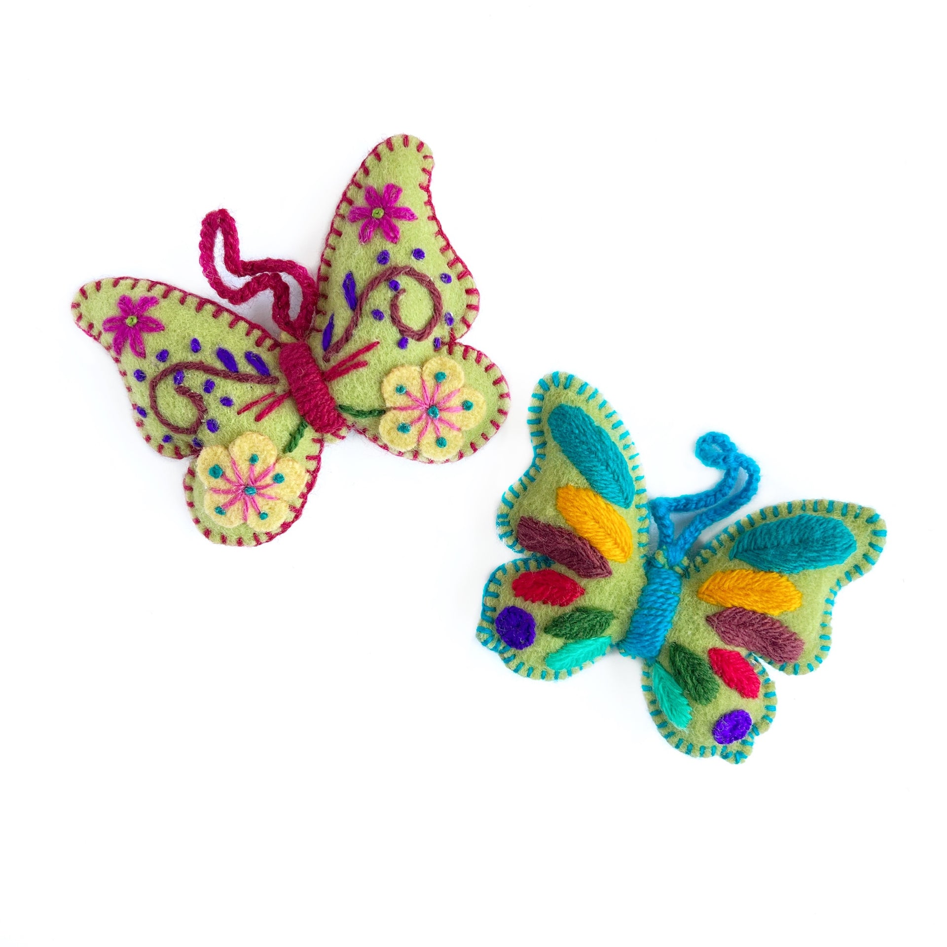 Colorful Butterfly Ornament, Embroidered Wool