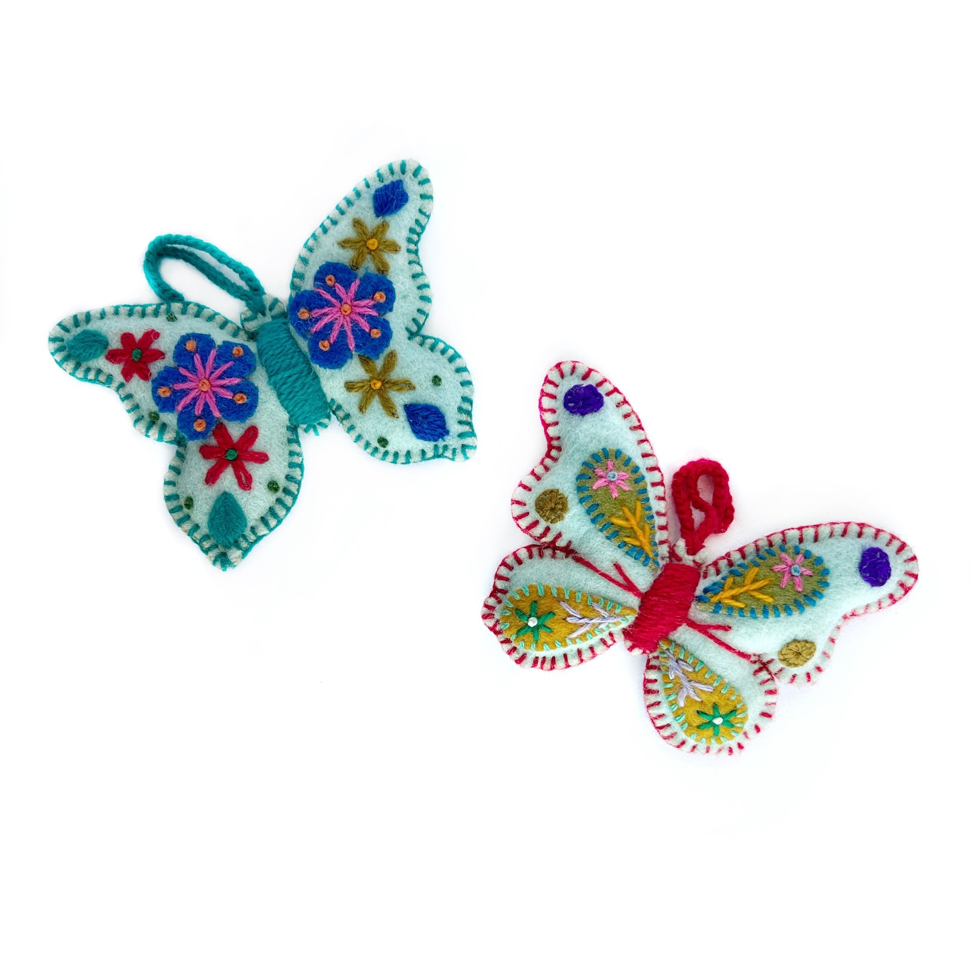 Colorful Butterfly Ornament, Embroidered Wool
