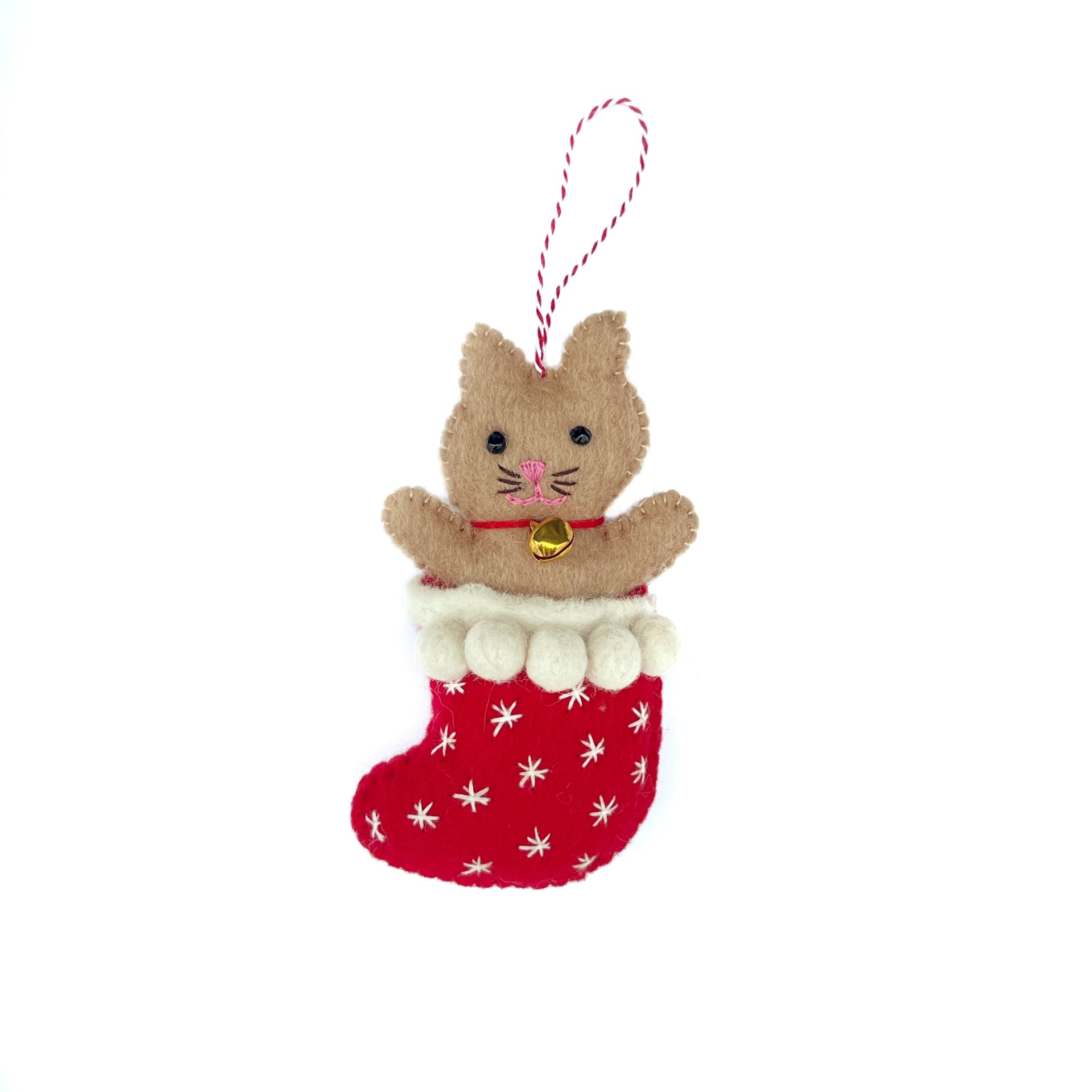 cute kitty in red stocking christmas ornament