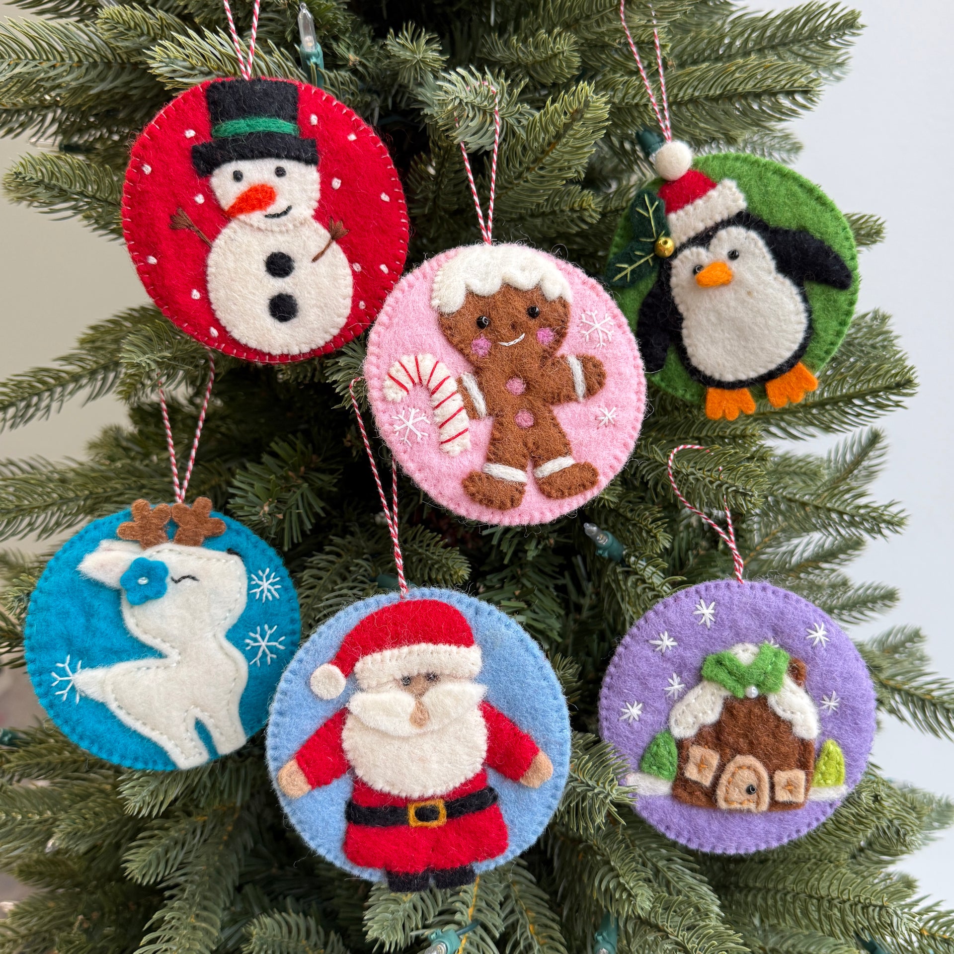 Circle Christmas Ornament Bundle, Felt Wool