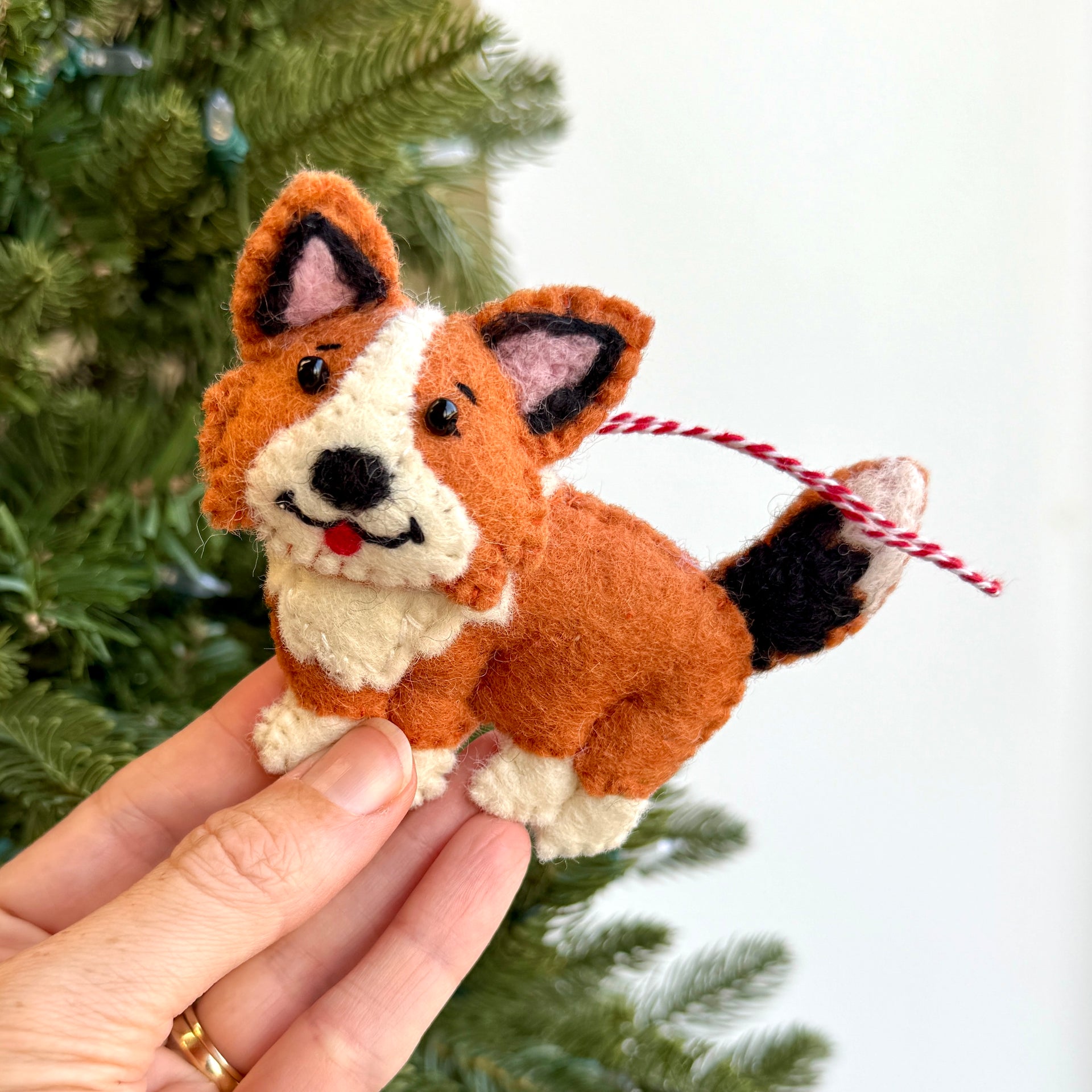 Corgi Dog Ornament, Felt Wool