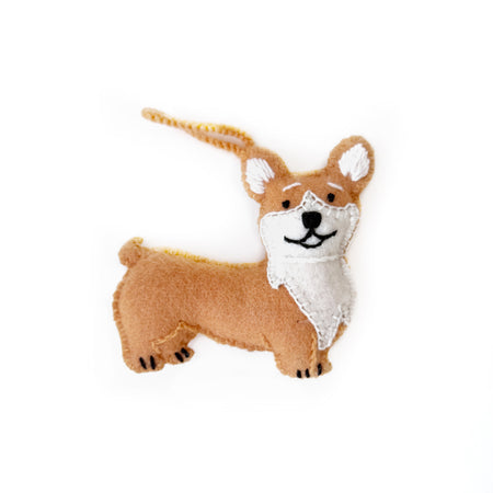 Corgi Dog Ornament, Embroidered Wool