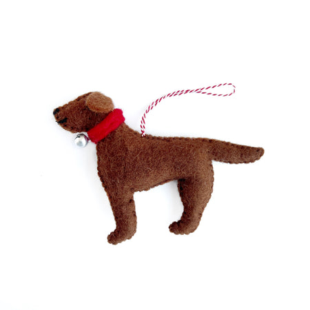 Dog with Bell Ornament, Felt Wool