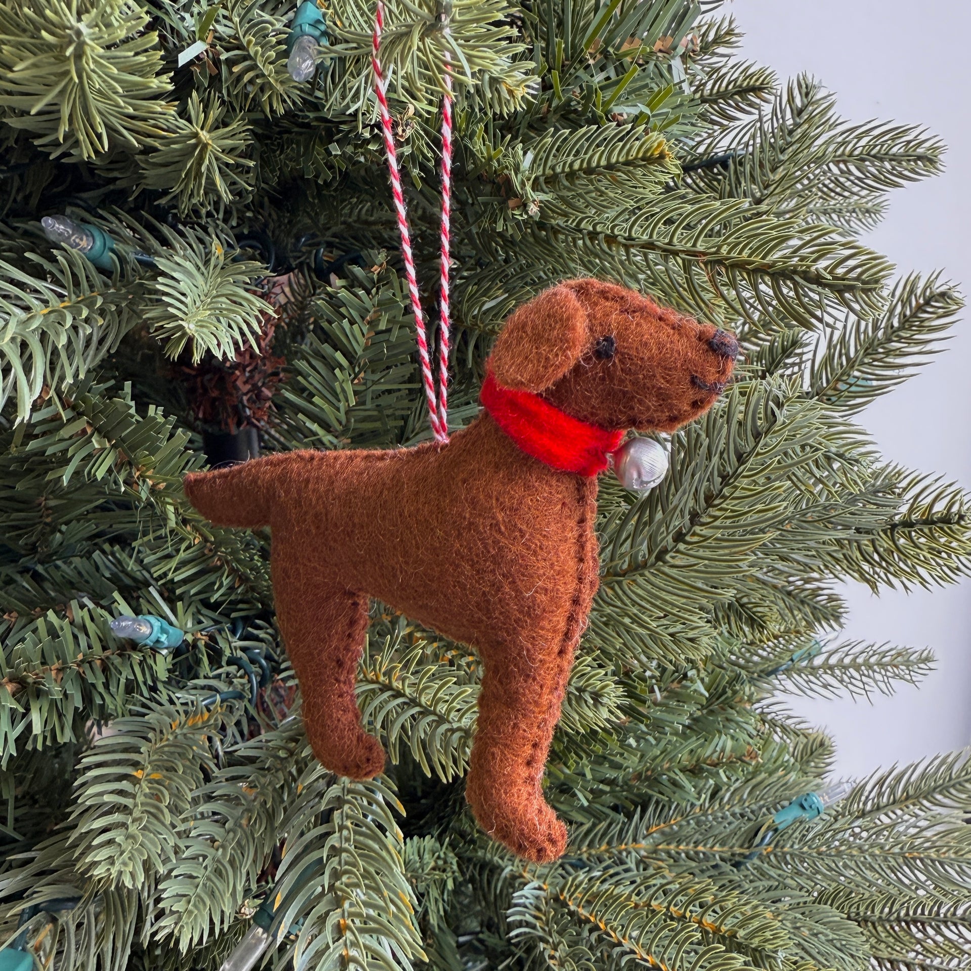 Dog with Bell Ornament, Felt Wool