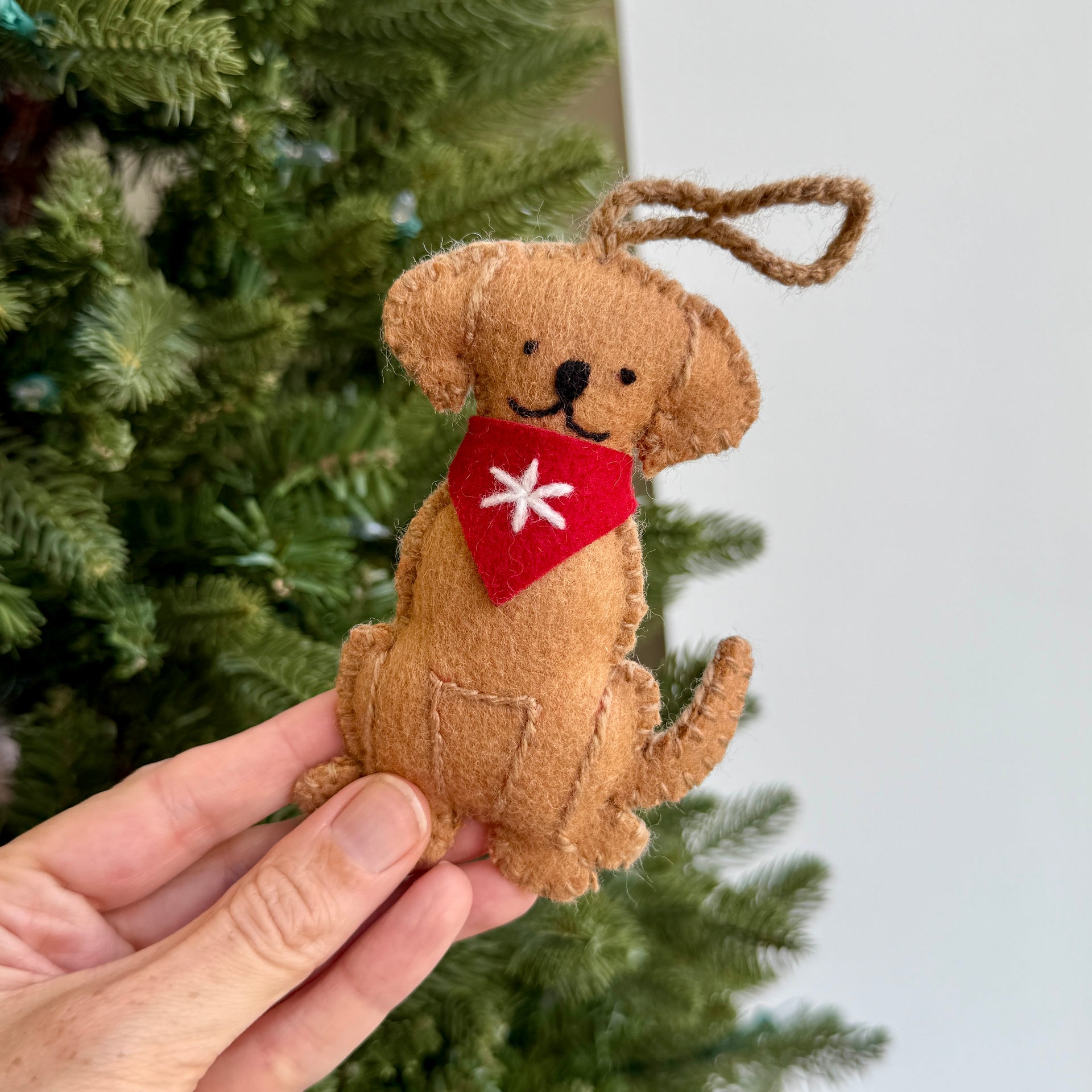 Dog Ornament, Embroidered Wool