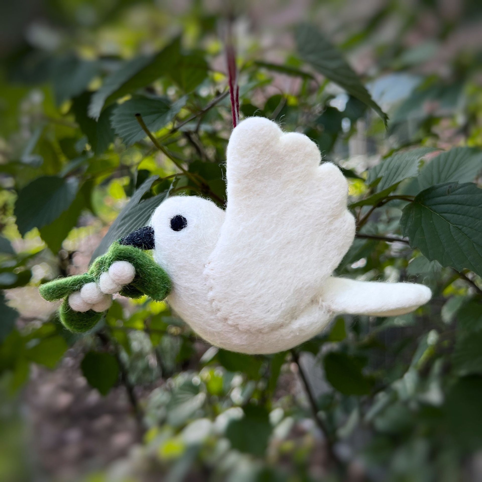 Dove with Olive Branch Ornament, Felt Wool