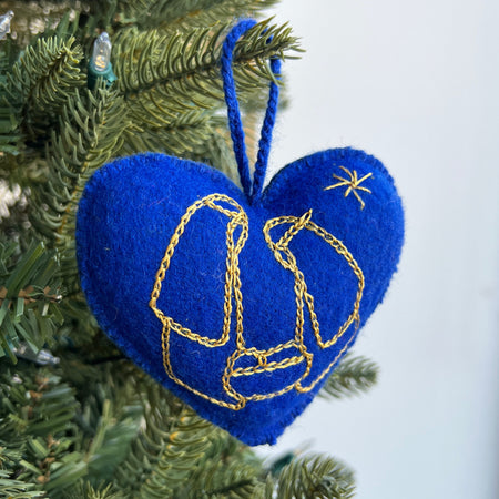 Nativity Heart Ornament, Embroidered Wool