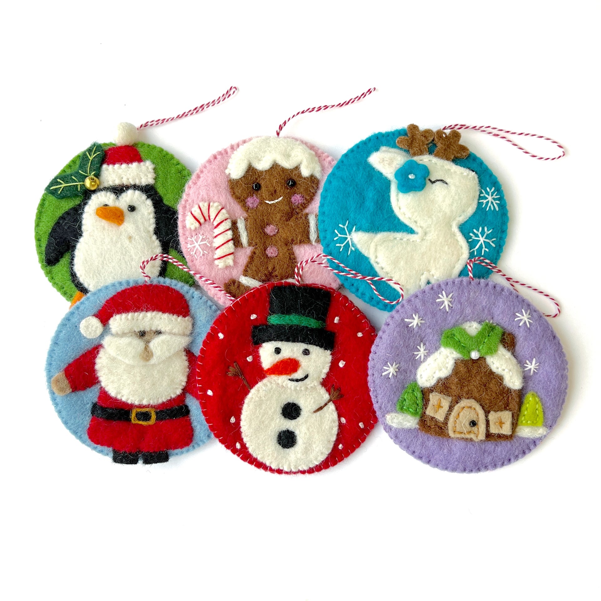 Circle Christmas Ornament Bundle, Felt Wool