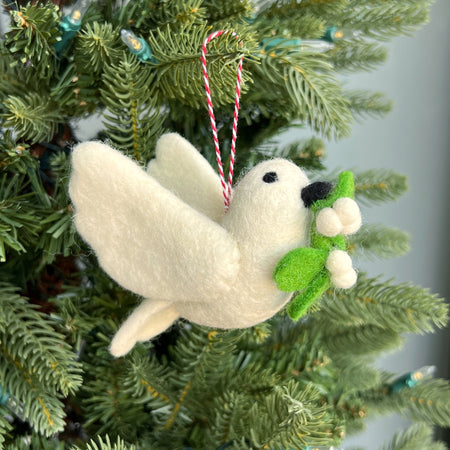 Dove with Olive Branch Ornament, Felt Wool