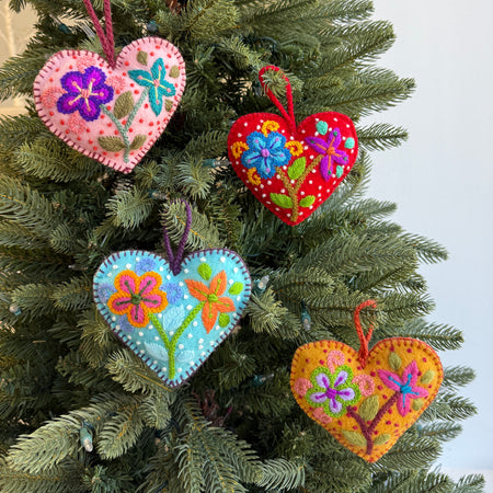 Colorful Heart Ornament (various colors), Embroidered Wool