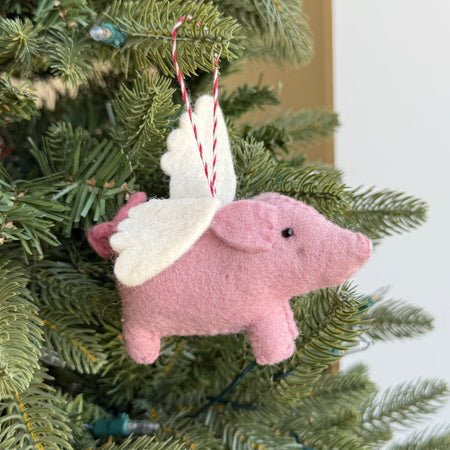 Flying Pig Ornament, Felt Wool