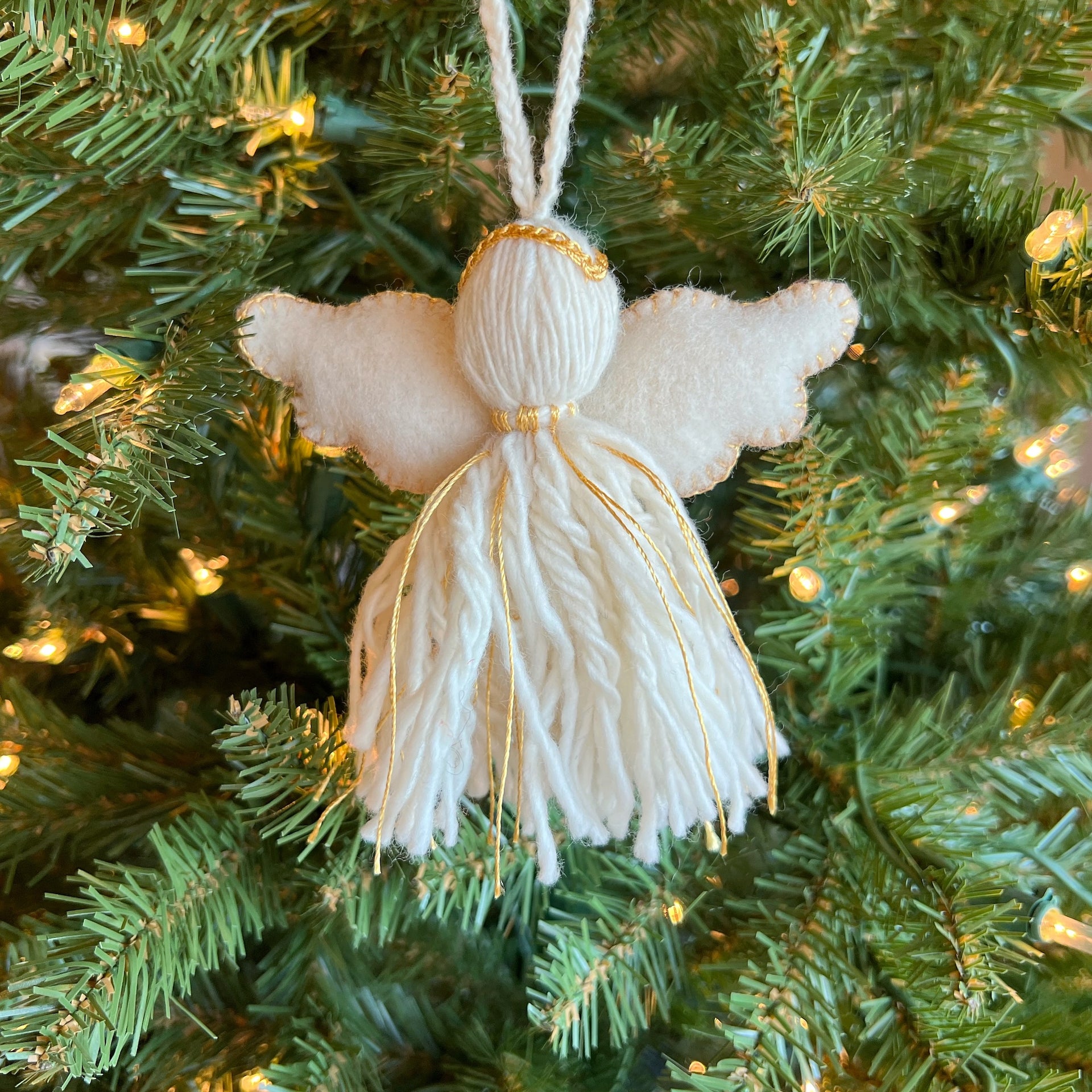 Fringe Angel Ornament, Embroidered Wool