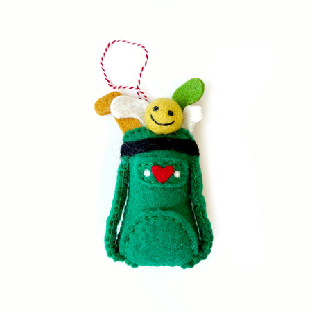 Green Golf Bag Ornament, Felt Wool