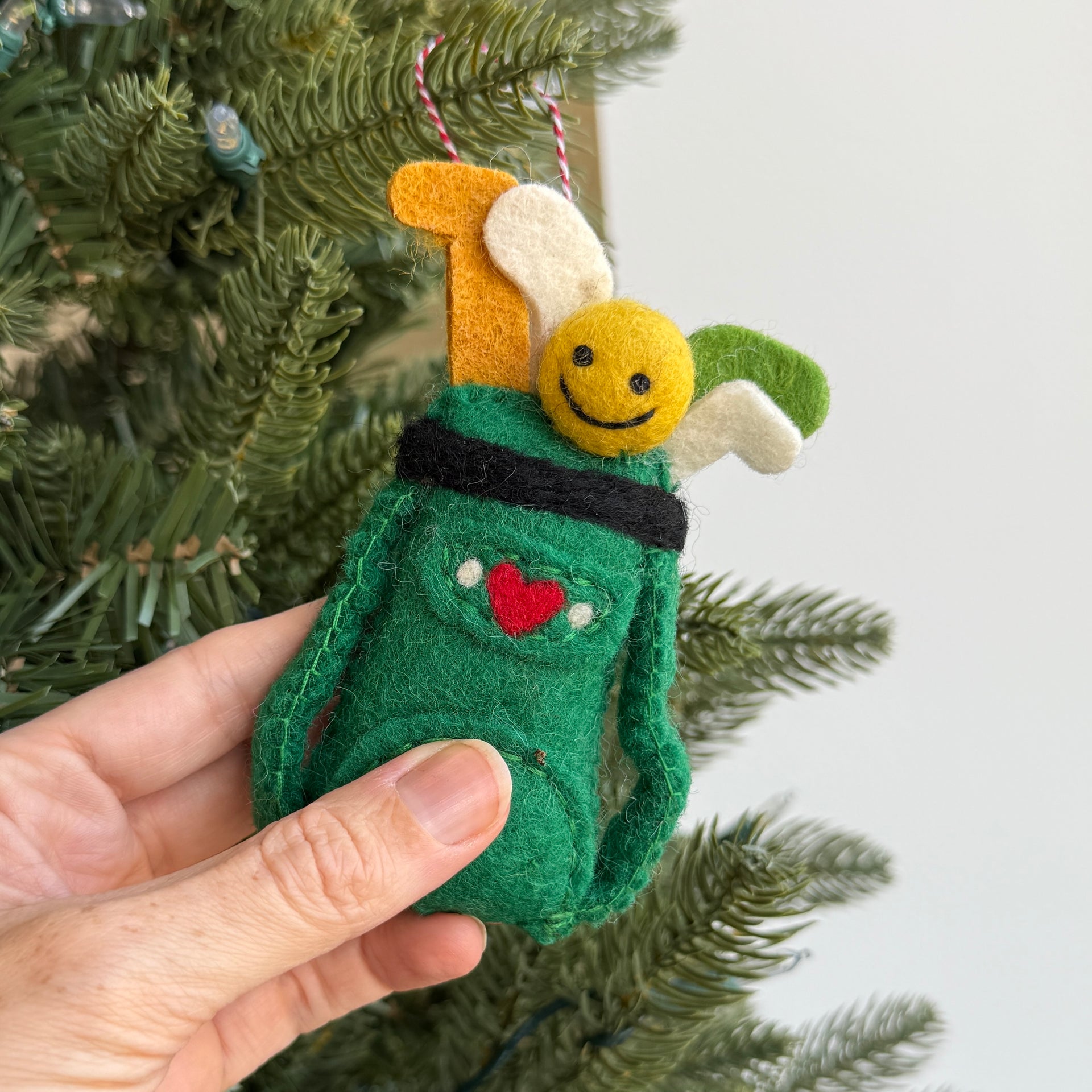 Green Golf Bag Ornament, Felt Wool