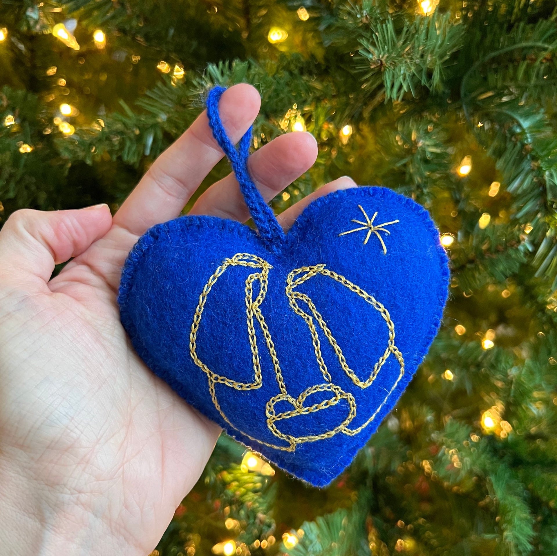 Nativity Heart Ornament, Embroidered Wool