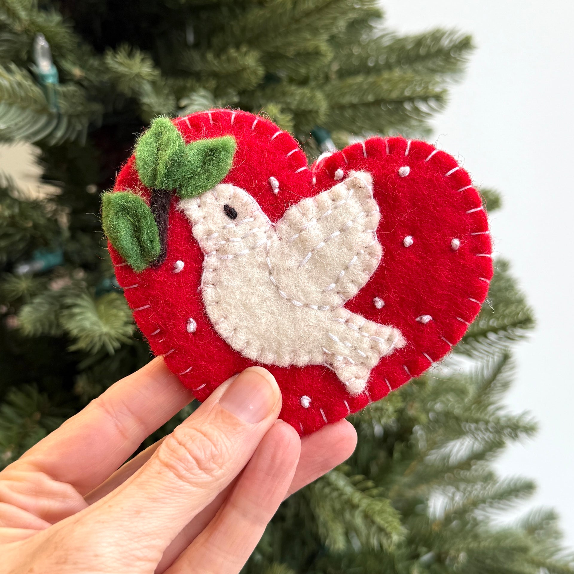 Heart Dove Ornament, Felt Wool