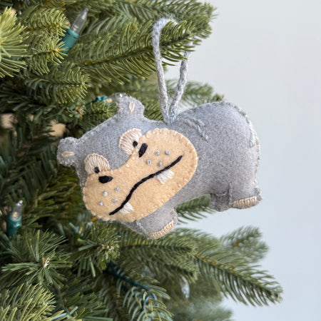 Hippo Ornament, Embroidered Wool