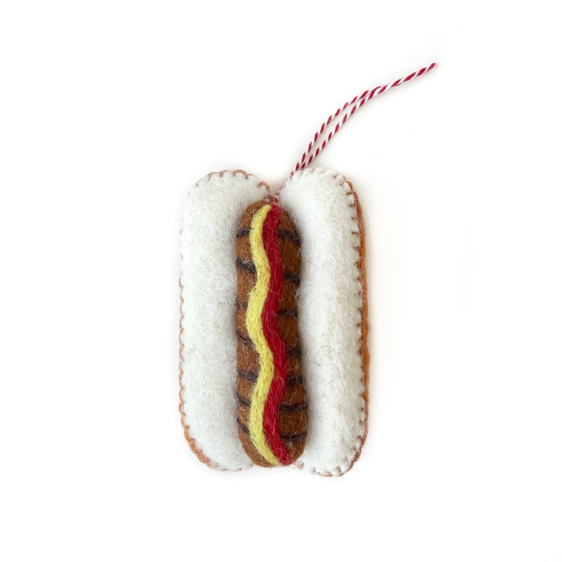 Hot Dog Ornament, Felt Wool