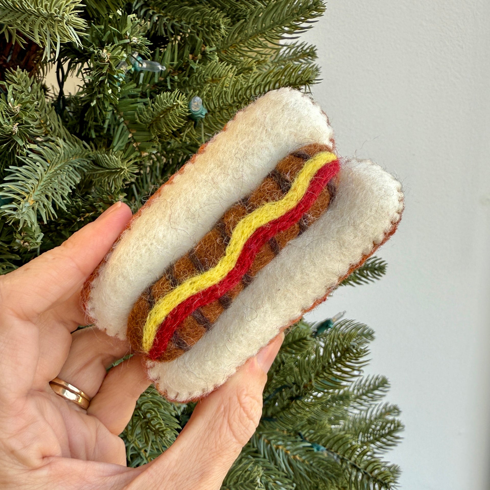 Hot Dog Ornament, Felt Wool