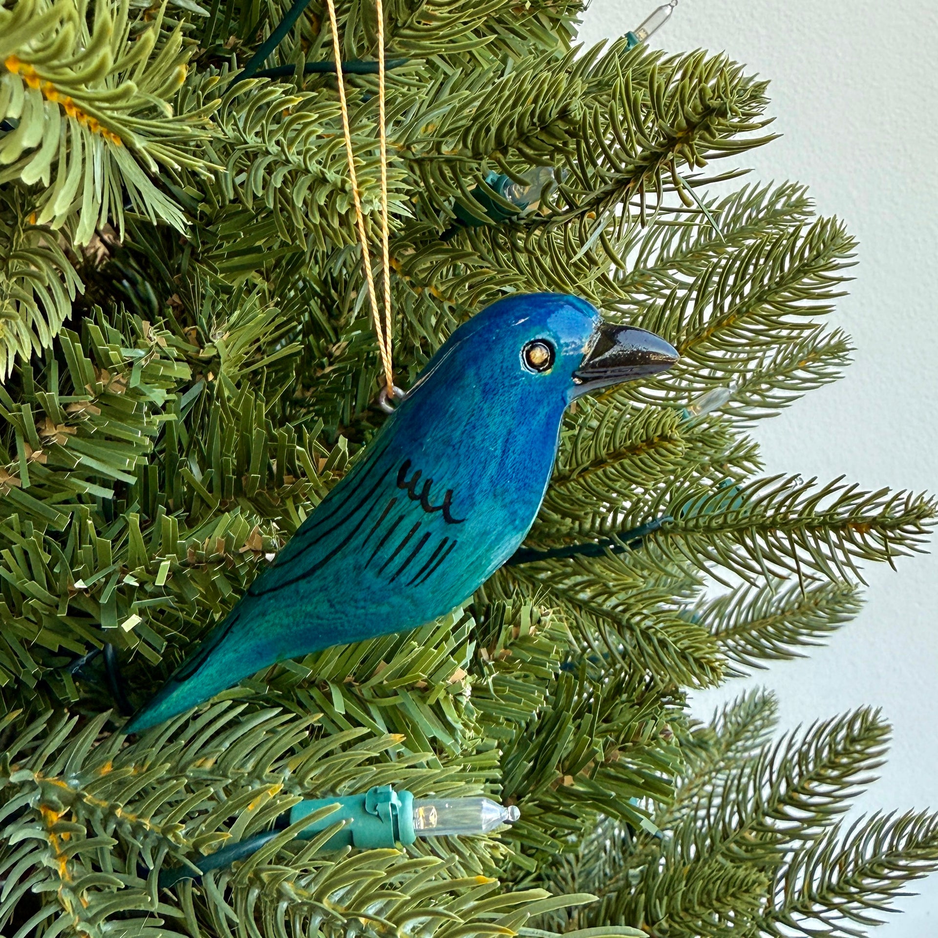 Indigo Bunting Wood Bird Ornament