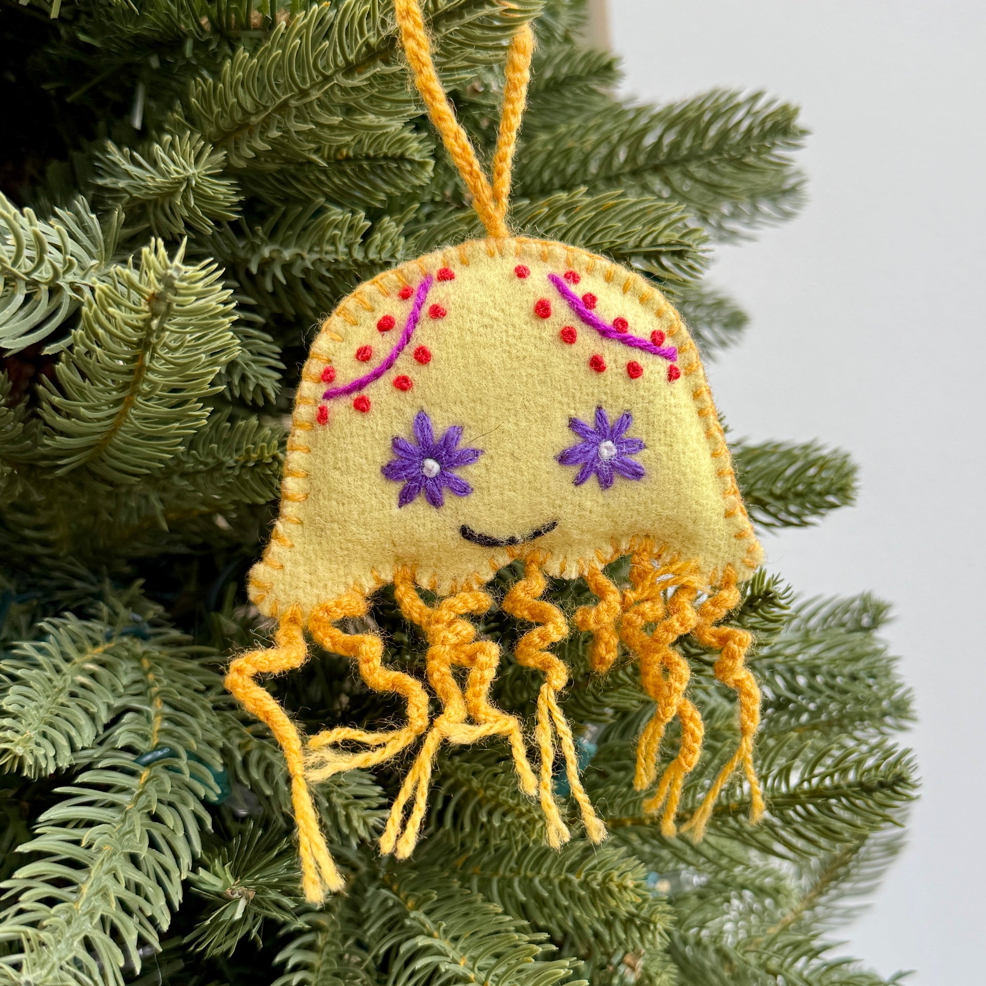 Jellyfish Ornament, Embroidered Wool