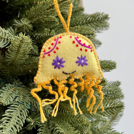 Jellyfish Ornament, Embroidered Wool