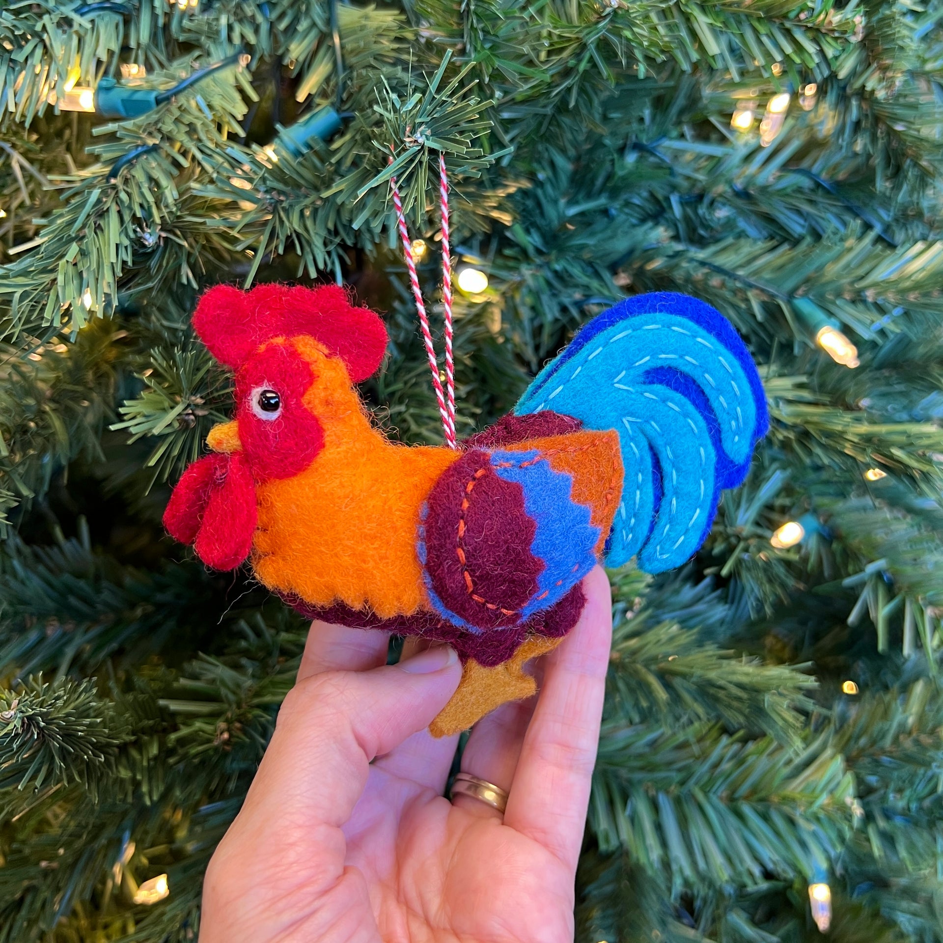 Junglefowl Rooster Ornament, Felt Wool