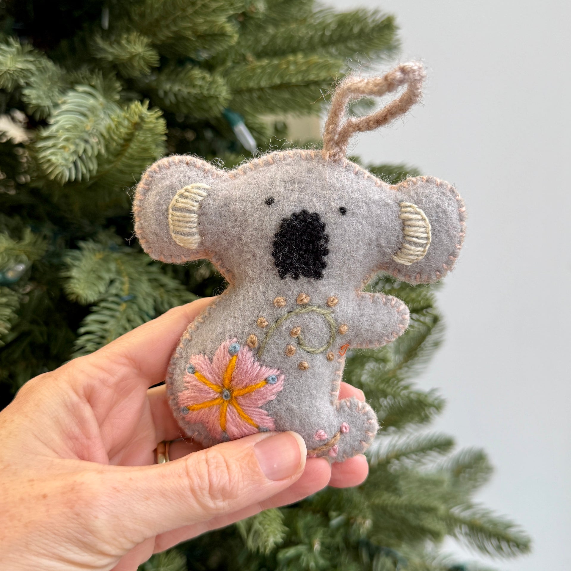 Koala Ornament, Embroidered Wool
