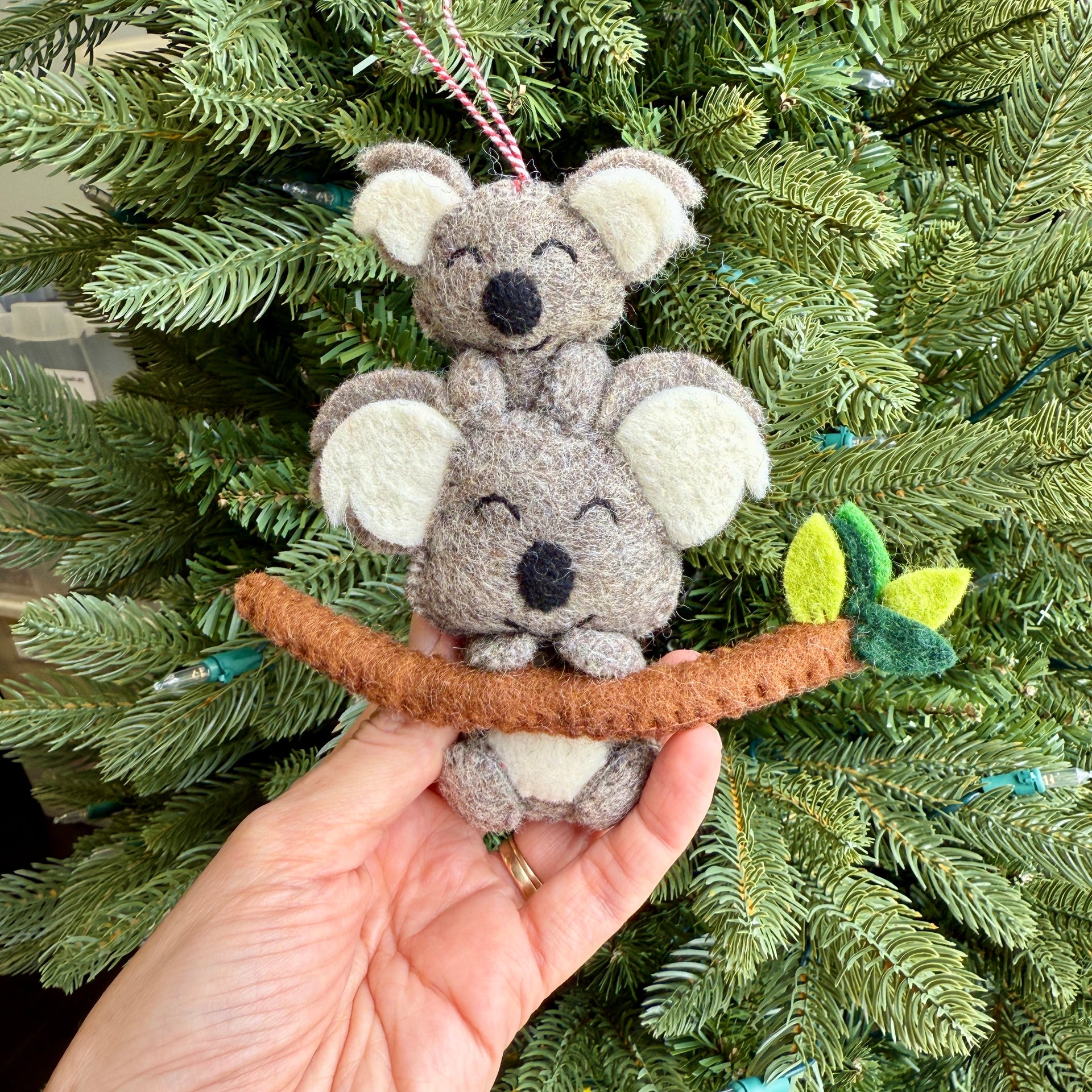 Koala Mom and Baby Ornament, Felt Wool