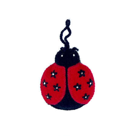 Ladybug Ornament, Embroidered Wool