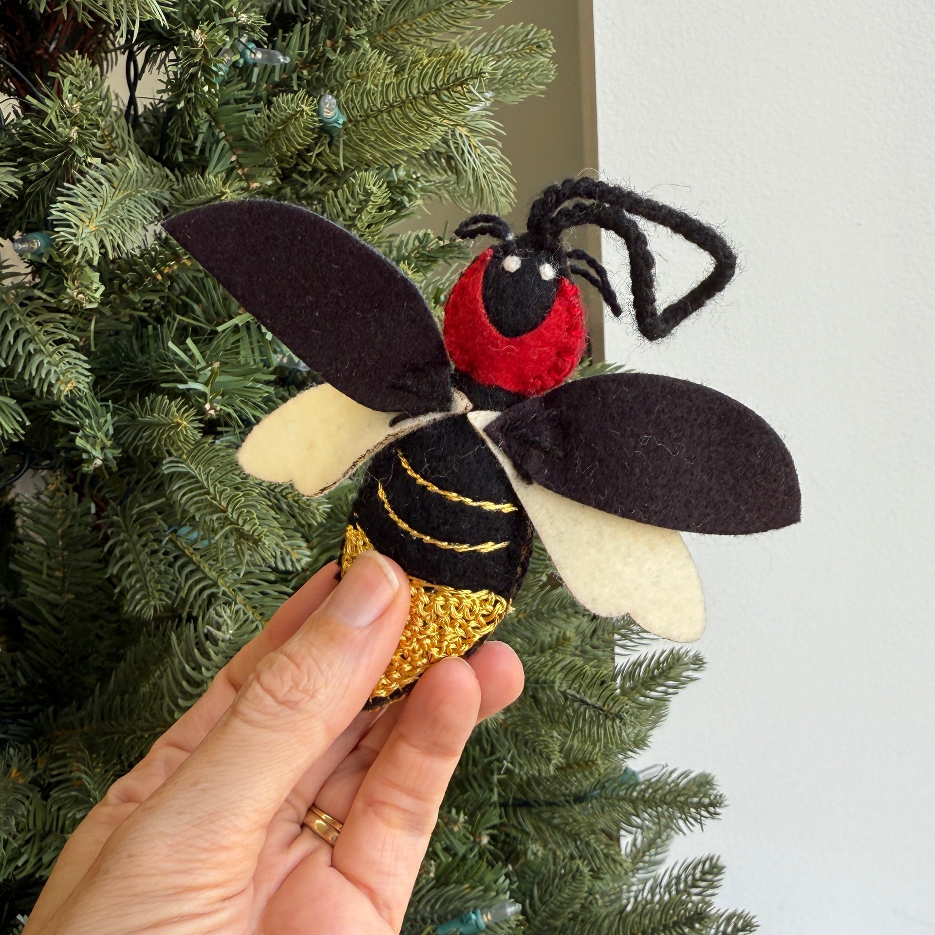 Lightning Bug Ornament, Embroidered Wool