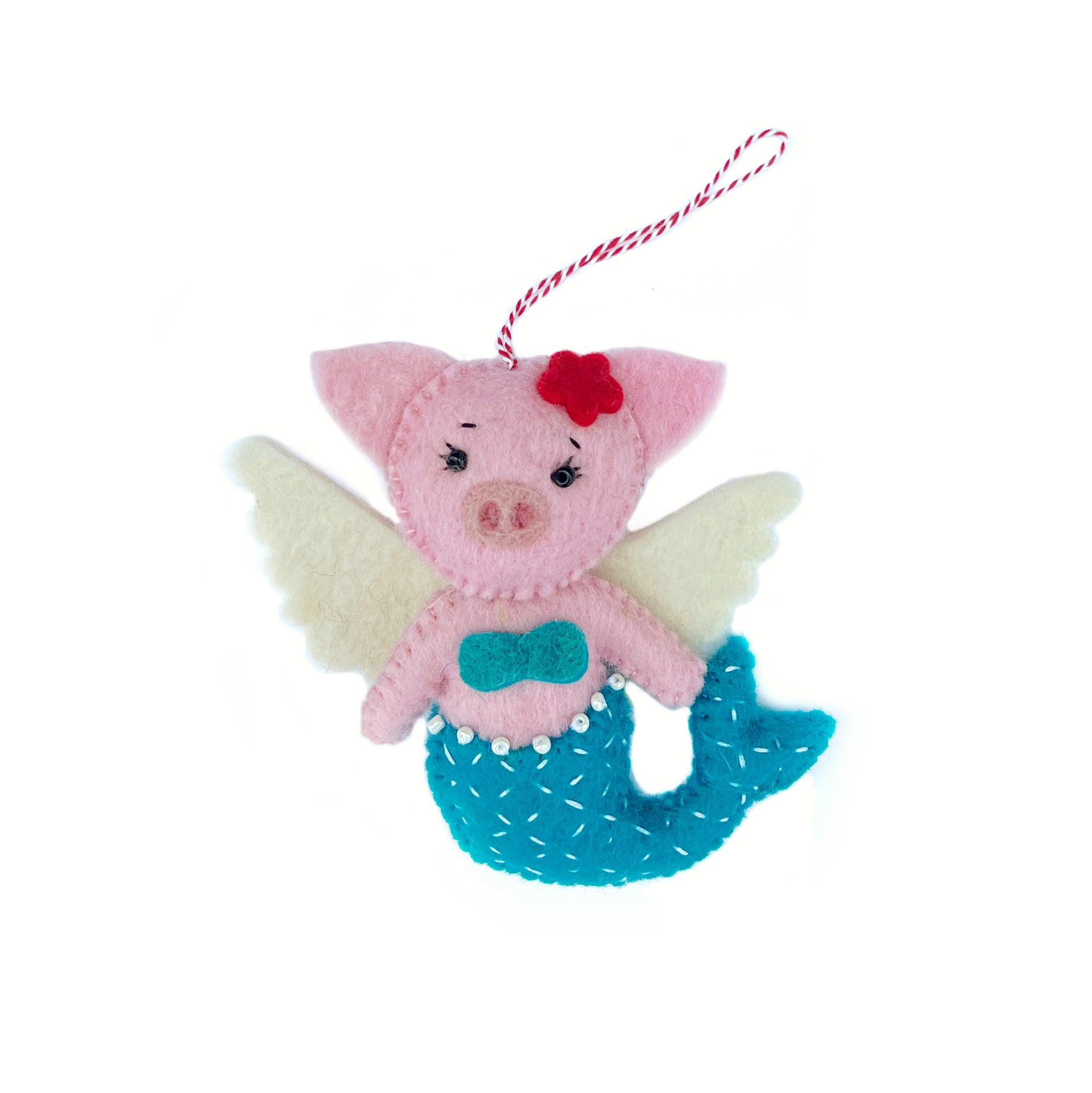 Mermaid Pig Angel Ornament, Felt Wool