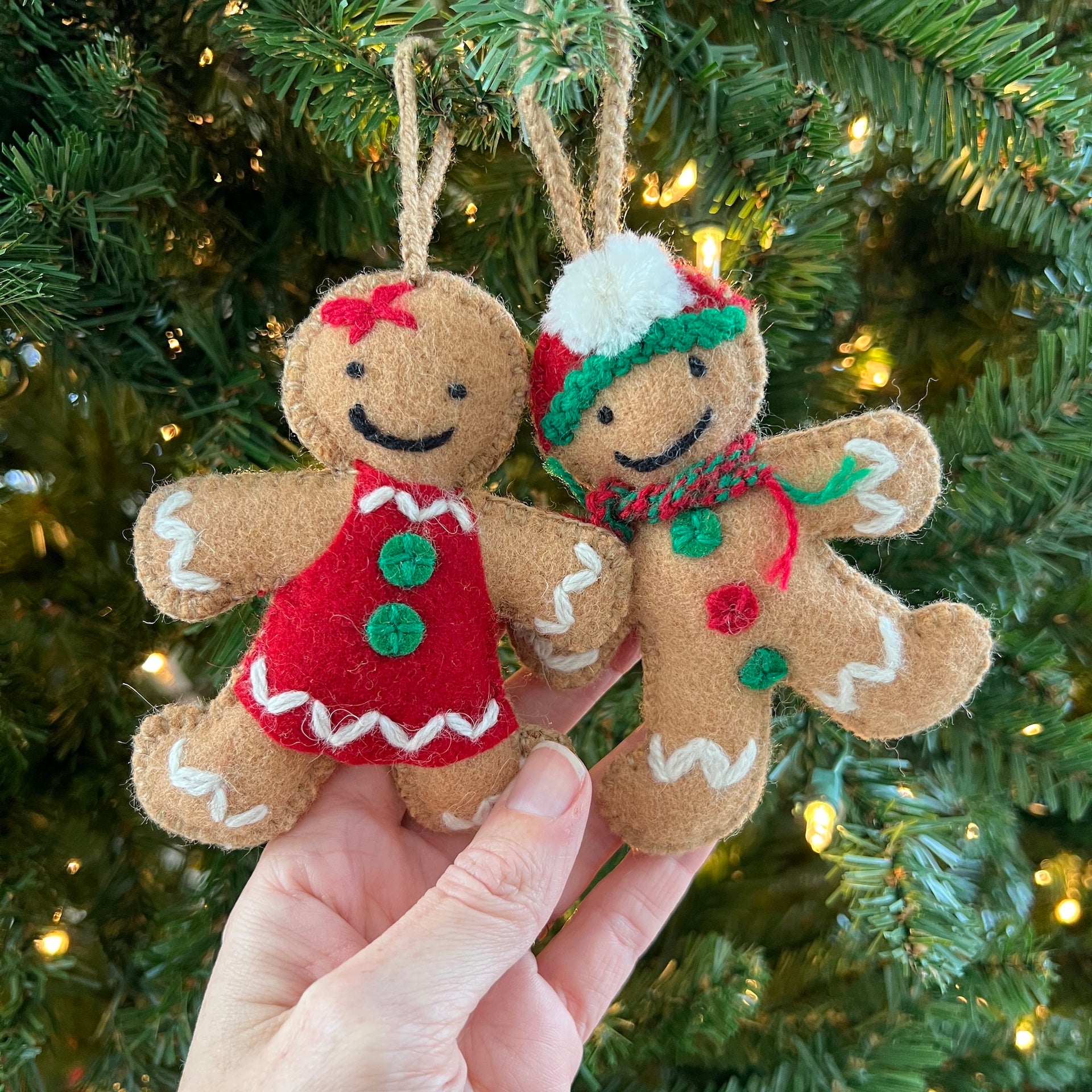 Gingerbread Man Ornament, Embroidered Wool