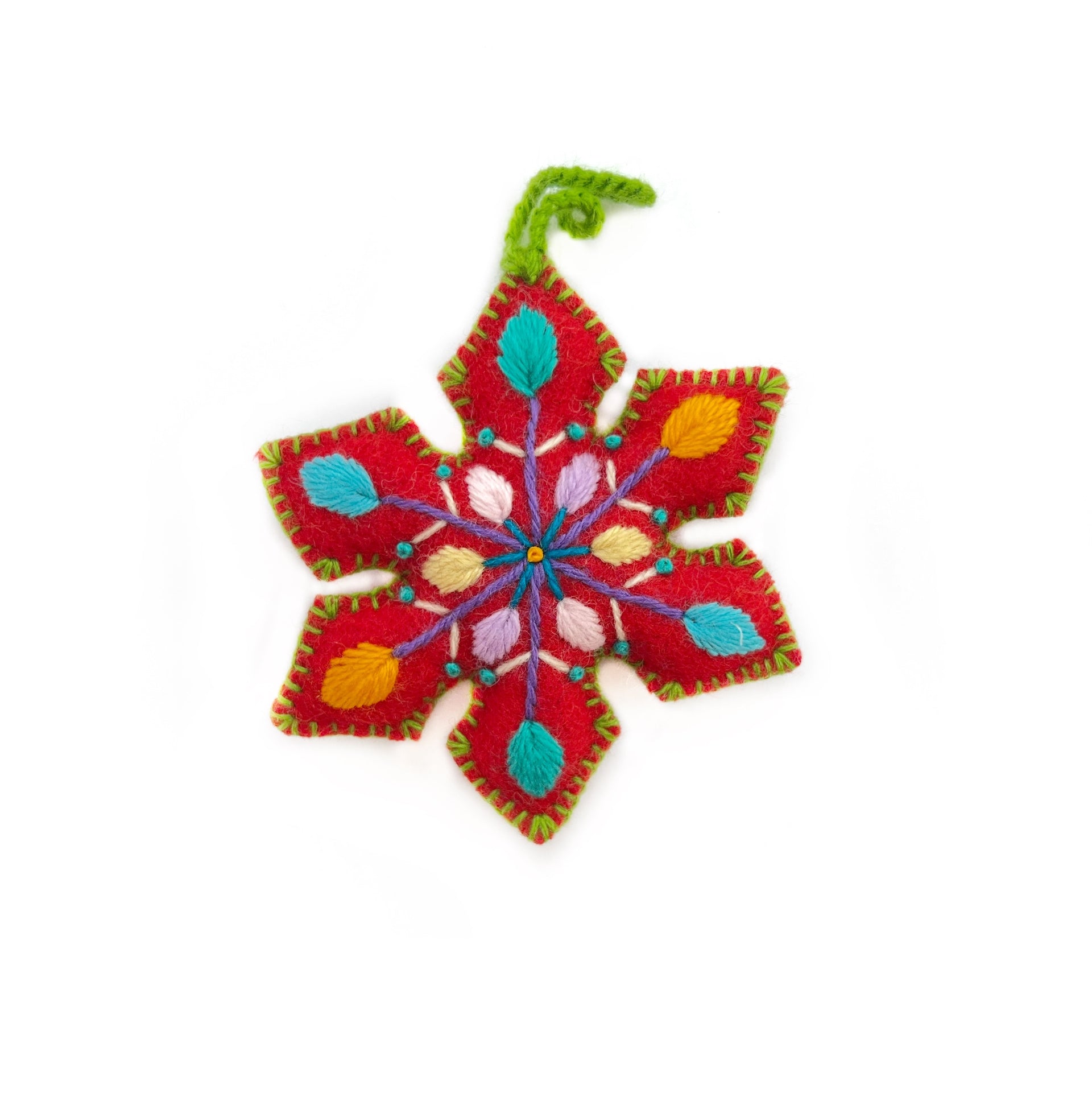 Colorful Snowflake Ornaments, Embroidered Wool Variety 12 Pack