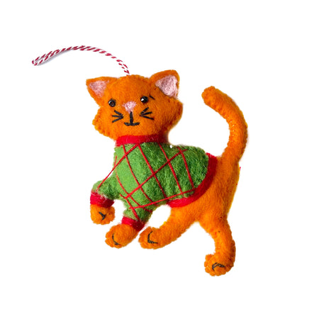 Cat in Sweater Ornament, Felt Wool