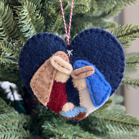 Heart Nativity Ornament, Felt Wool