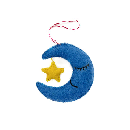 Moon and Star Ornament, Felt Wool