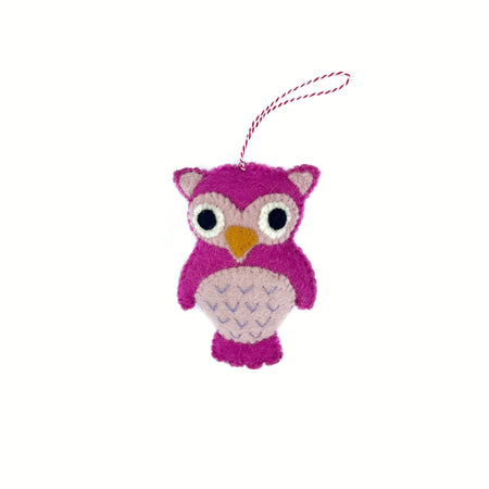 Pink Owl Ornament, Felt Wool