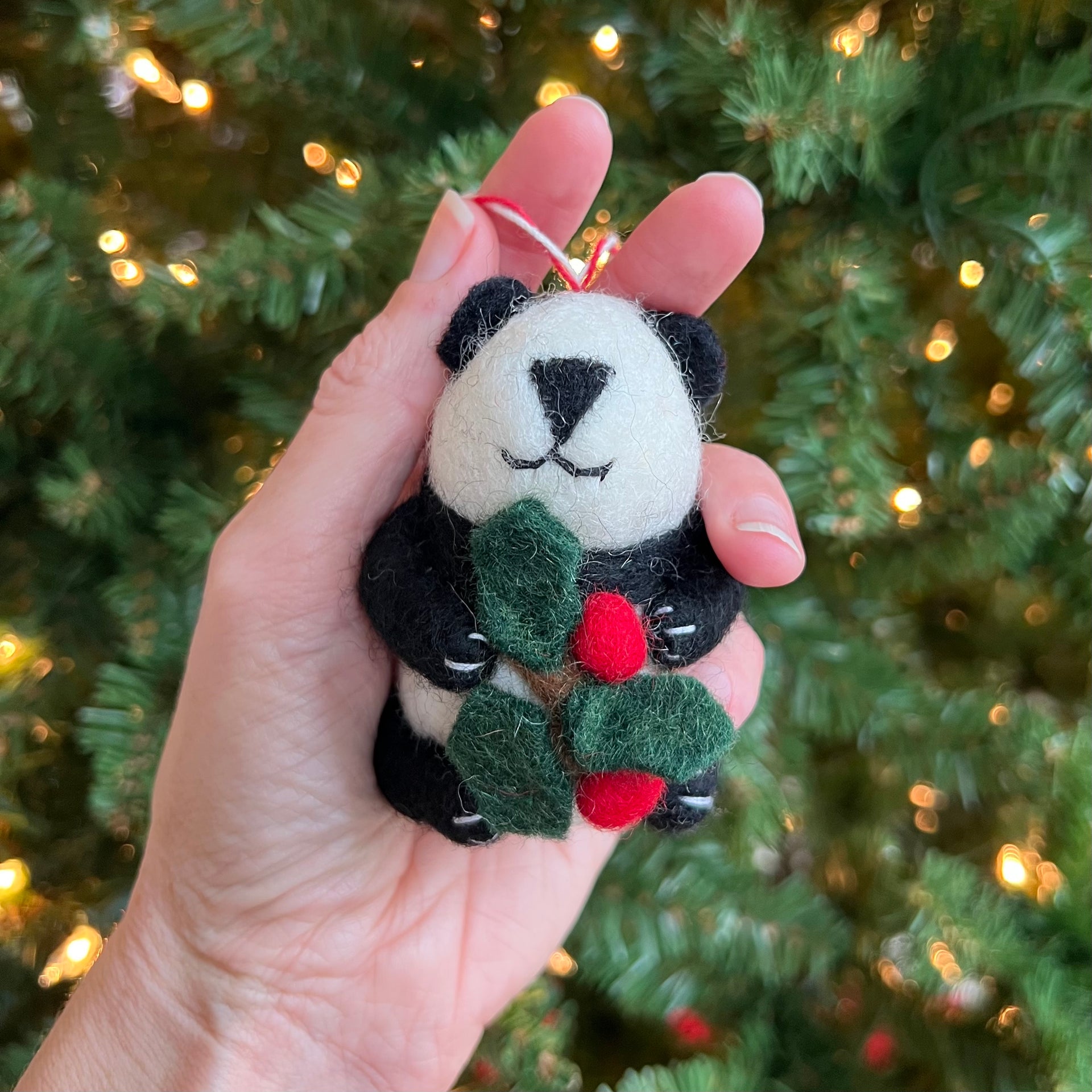 Panda Bear Ornament, Tufted Wool