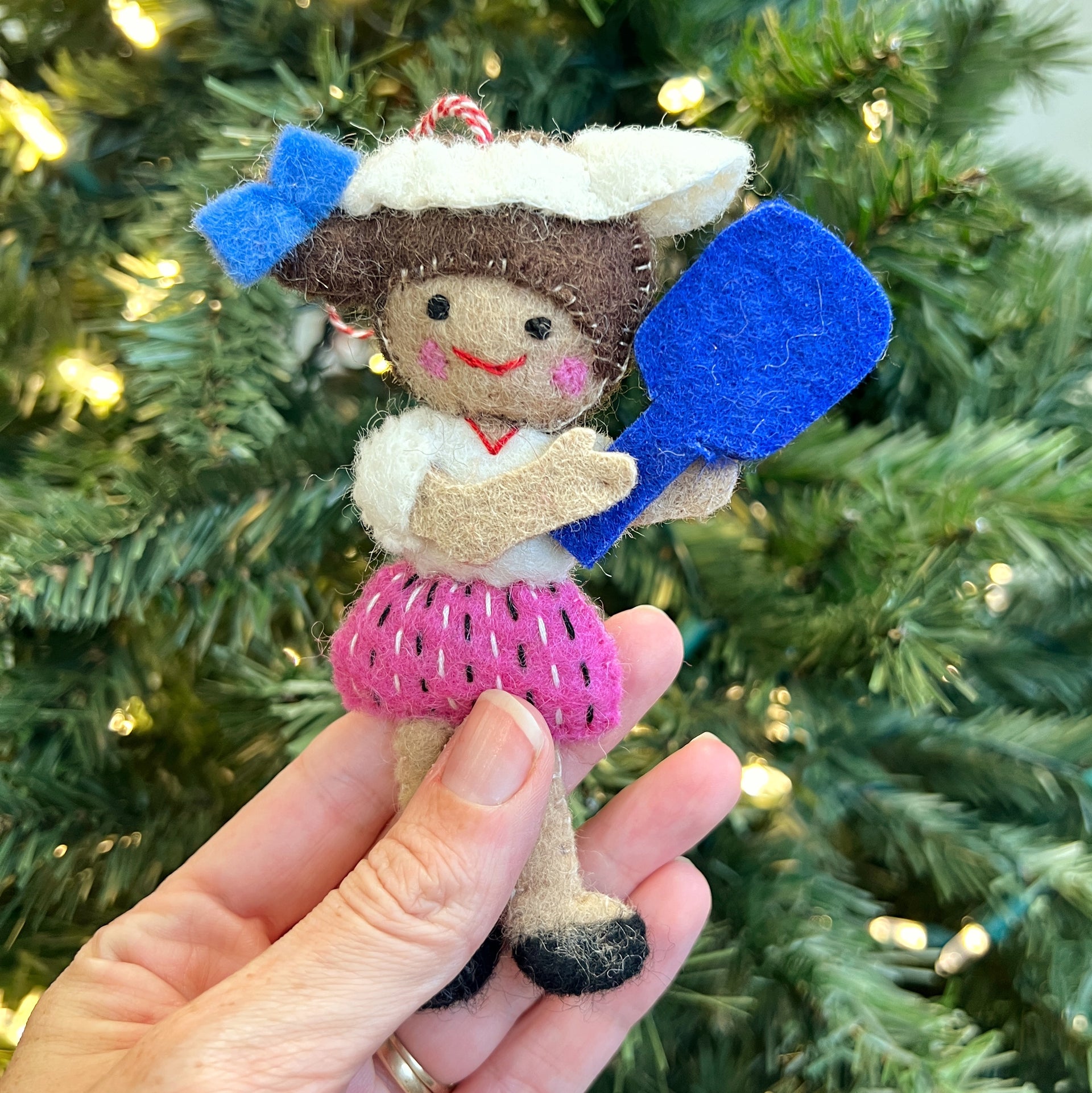 Pickleball Player Ornament, Felt Wool