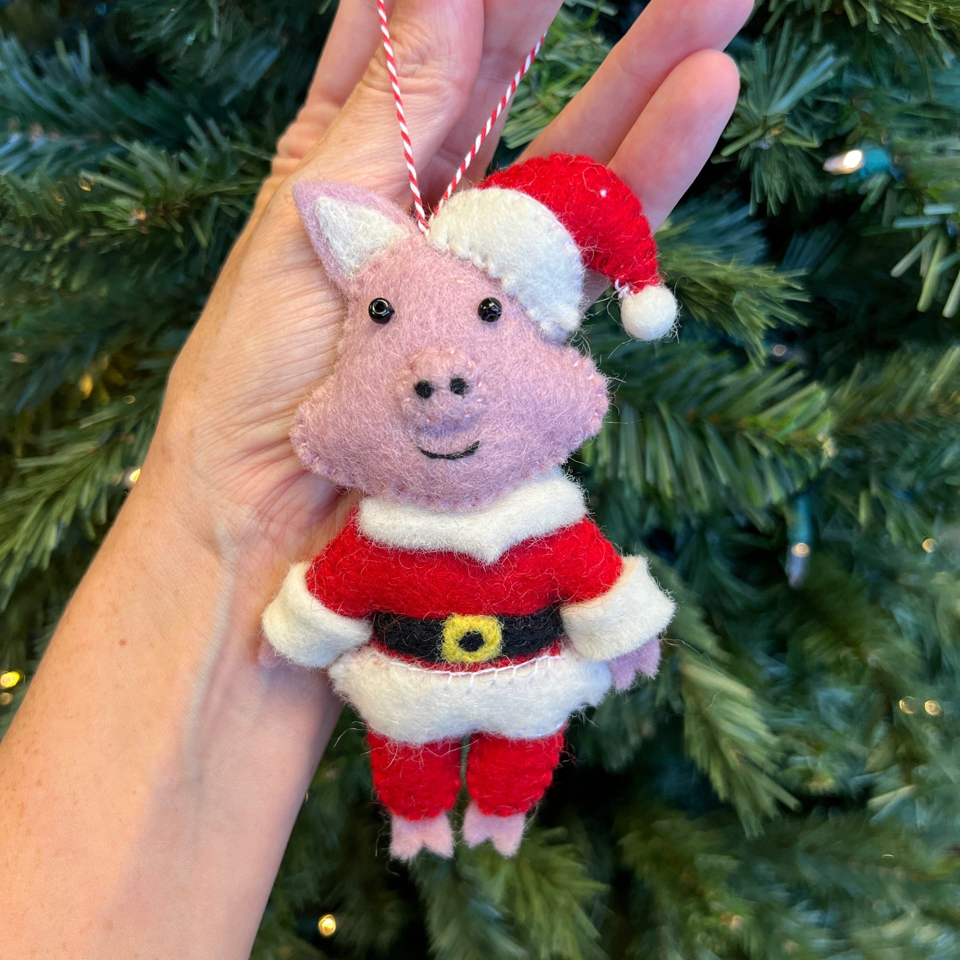 Santa Pig Ornament, Felt Wool