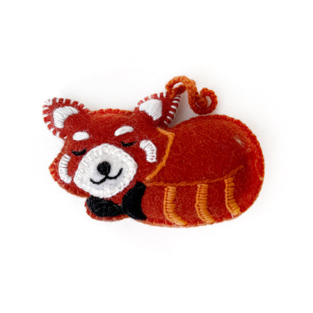 Sleeping Red Panda Ornament, Embroidered Wool