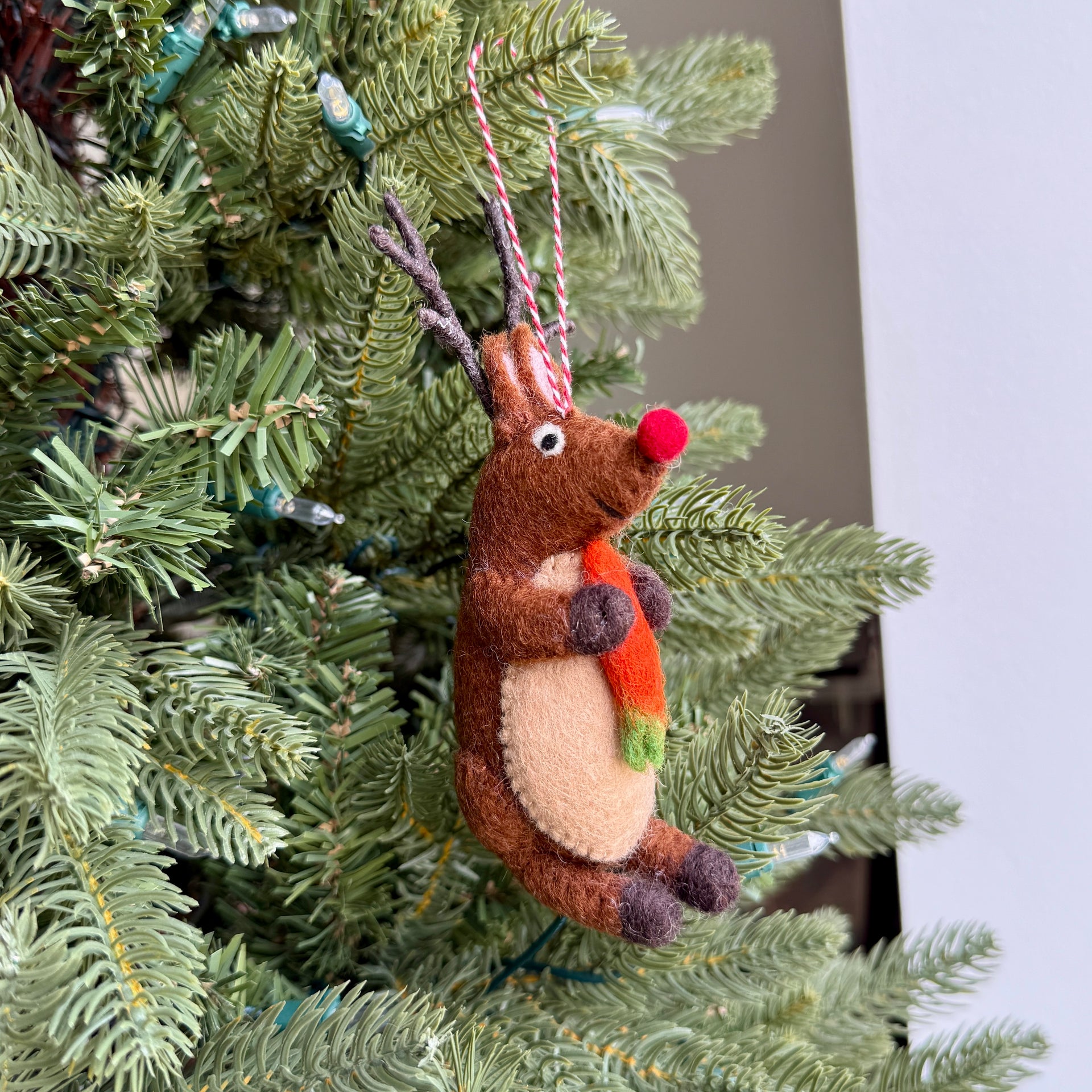 Reindeer with Carrot Ornament, Felt Wool