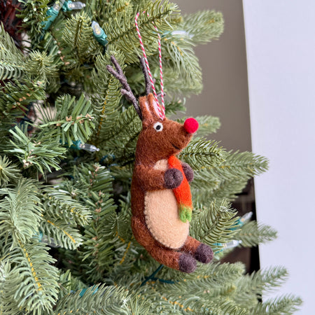 Reindeer with Carrot Ornament, Felt Wool