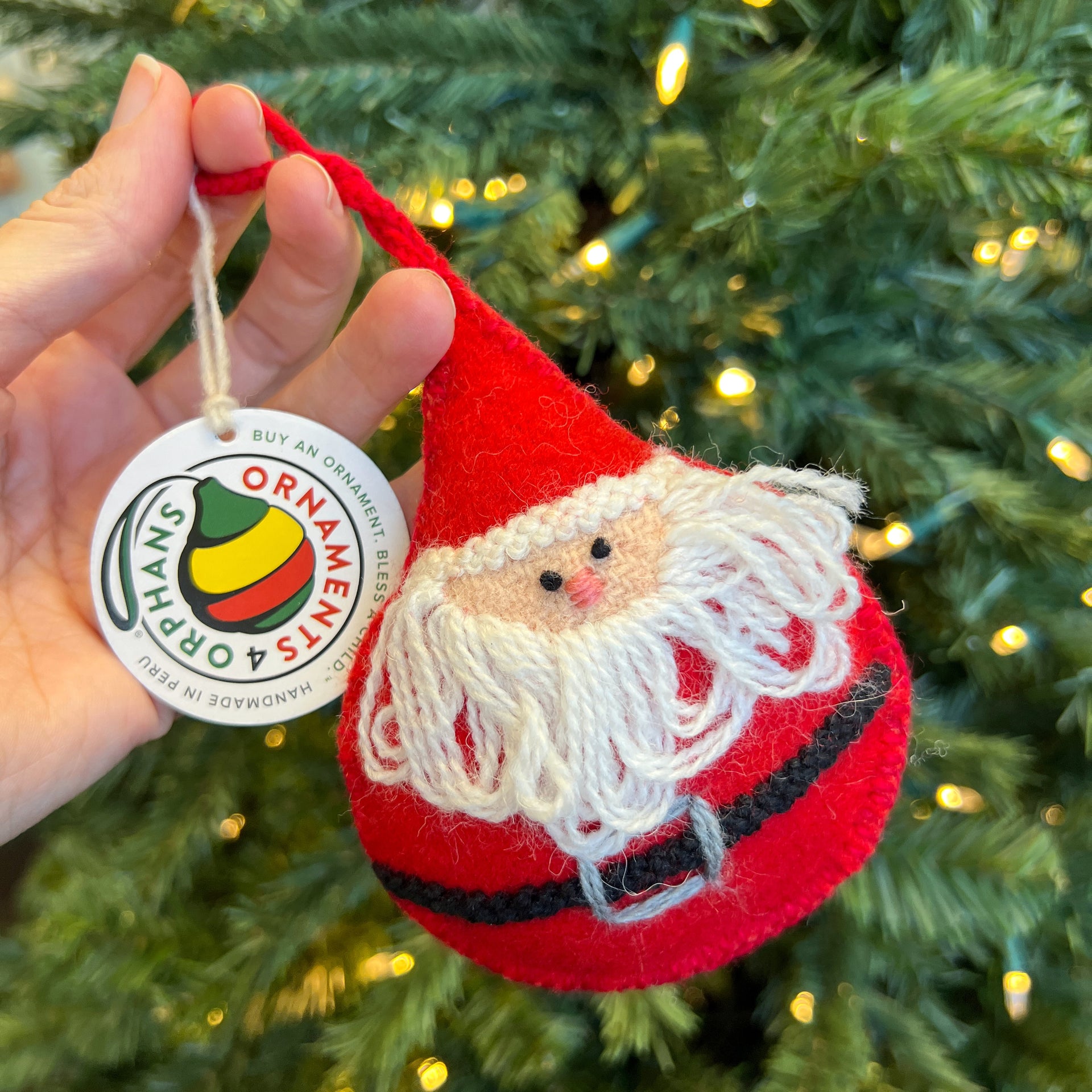Round Santa Ornament, Embroidered Wool