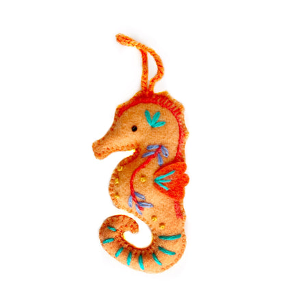 Seahorse Ornament, Embroidered Wool