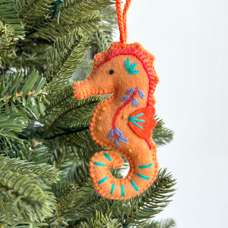 Seahorse Ornament, Embroidered Wool