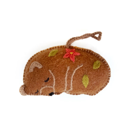 Sleeping Bear Ornament, Embroidered Wool